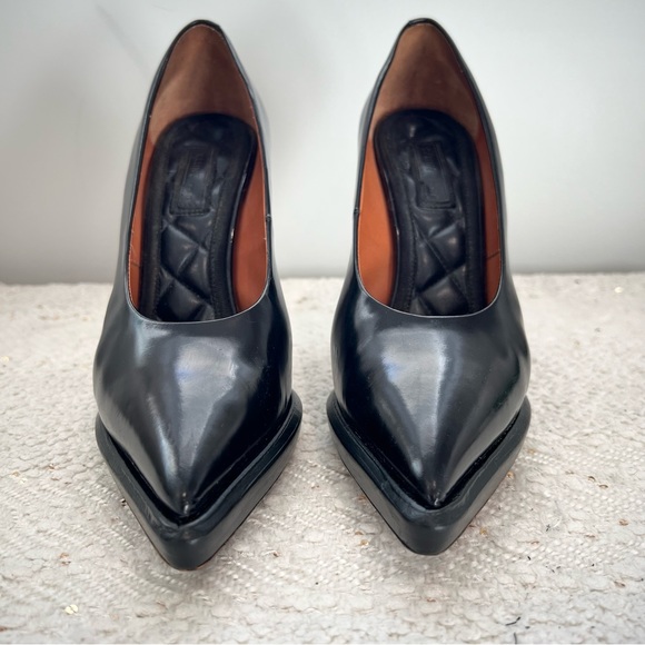 CELINE Heels Black Patent Leather Pointed Toe Platform High Heel Pumps 36.5/ 5.5 - Picture 2 of 15